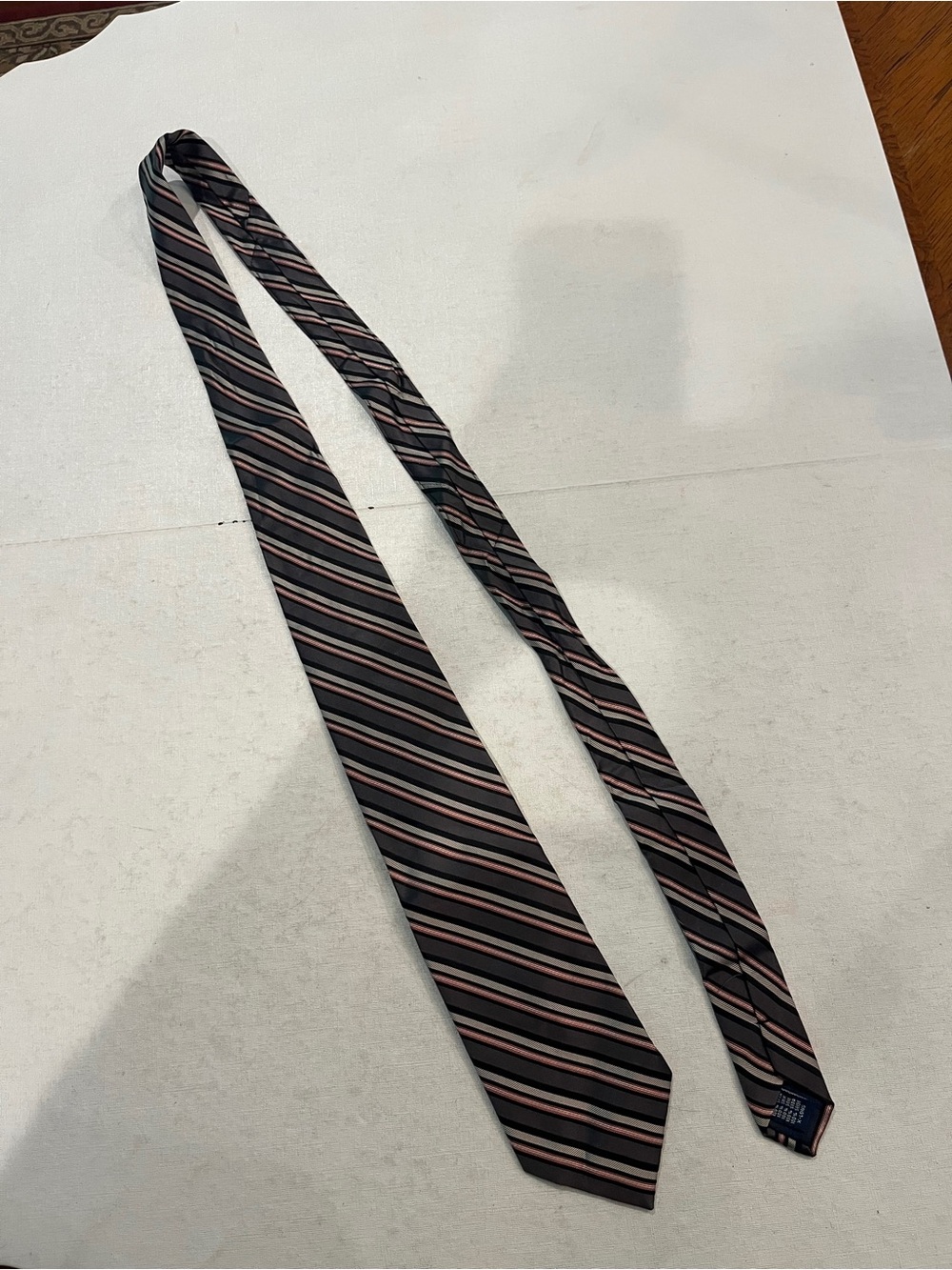 Vintage gray, Black and Pink striped Men's Silk Tie. X-Long!. So classy!